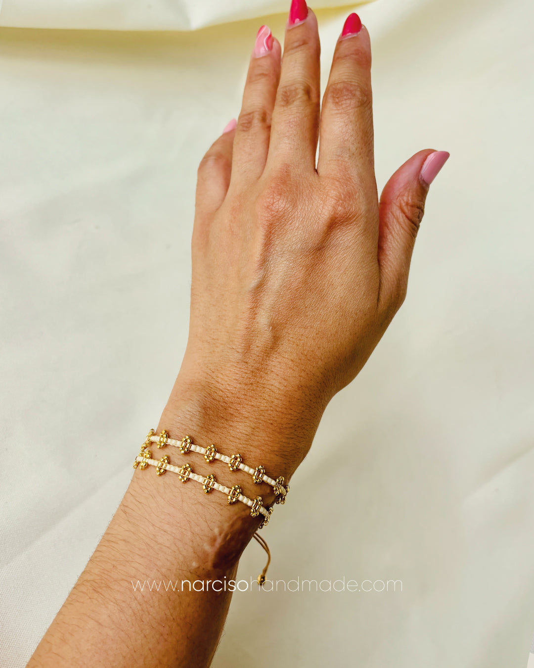Pulsera Destellos beige y dorado
